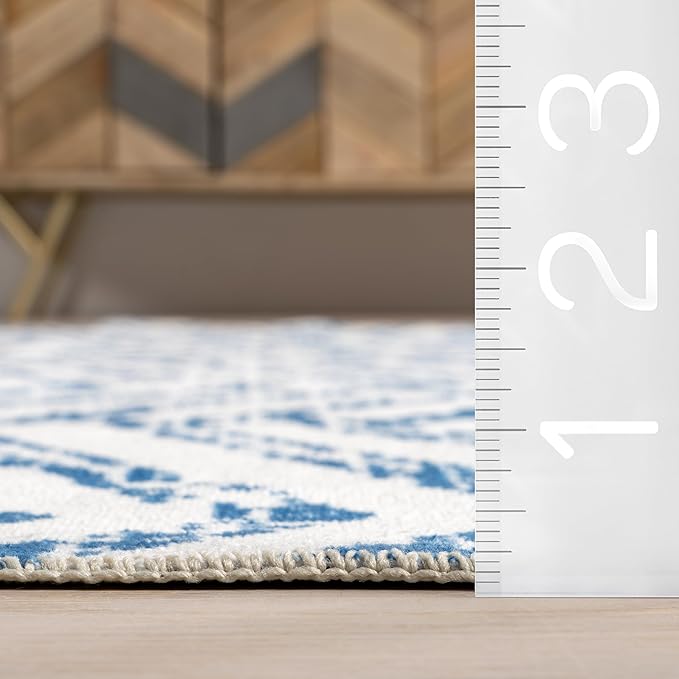 nuLOOM Rosanne Machine Washable Geometric Ultra Thin Runner Rug, 2' 6" x 6', Blue