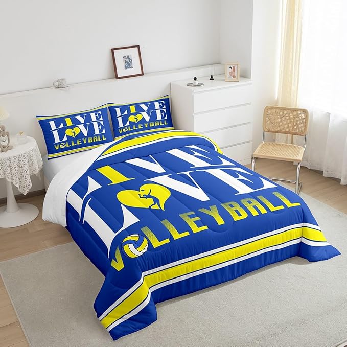 Kids Volleyball Comforter Set Full Size Sports Game Bedding Set for Boys Girls Teens Bedroom Decor Volleyball Player Comforter Women Men Sports Theme Duvet Set with 2 Pillow Case