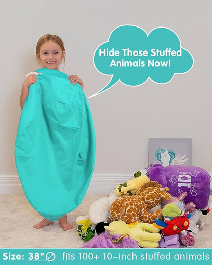 Aubliss Stuffed Animal Bean Bag Storage Chair, Beanbag Covers Only for Organizing Plush Toys, Turns into Bean Bag Seat for Kids When Filled, Large 38"-Canvas Solid Aqua