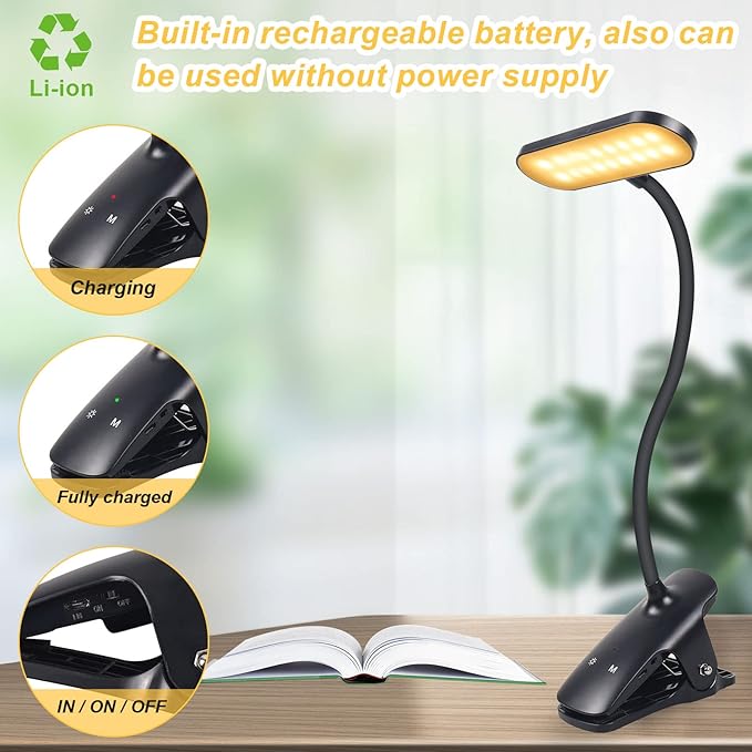 Clip on Light Reading Lights, 36 LED USB Desk Lamp with 5 Color 5 Brightness, Eye Protection Book Clamp Light, Perfect for Video Conference Lighting, Desk, Bed Headboard and Computers (Black)