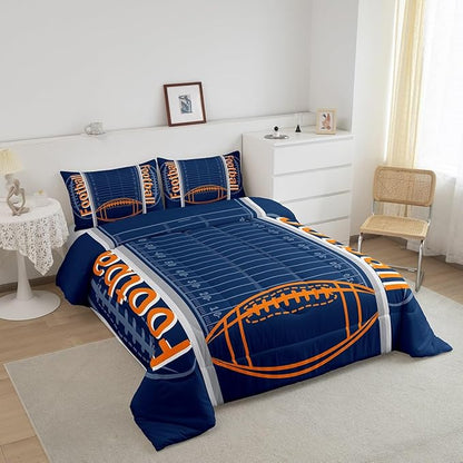 Feelyou Football Bedding Set Twin Size Sports Comforter Set for Kids Boys Girls Decor Soccer Ball Game Comforter Microfiber American Football Duvet Set Bedroom Quilt Set