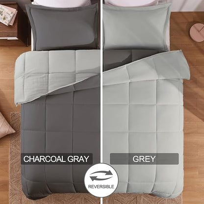 Basic Beyond Twin Comforter Set for Girls and Boys - Fluffy Twin Bed Comforter Set for All Seasons - Reversible Dark Grey Comforter Set - 2 Pieces (1 Comforter + 1 Pillow Sham) - Dark Gray/Grey