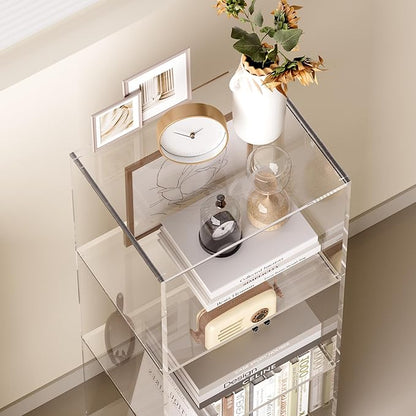 Acrylic Bookcase, 3 Tier Clear Floor Standing Bookshelf, 31.5 inch Tall Display Cube Storage Shelf Home Decor Furniture for Home, Office, Living Room, Bedroom