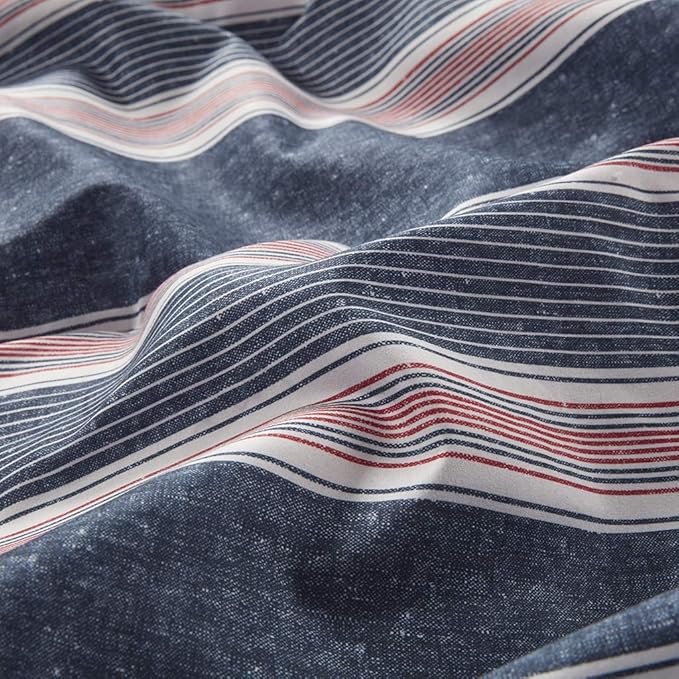 Comfort Spaces Bed in A Bag Comforter Set - College Dorm Room Essentials for Boys Men Bedding, Complete Dormitory Bedroom Pack And Sheet with 2 Side Pockets, King, Stripes Navy/Red
