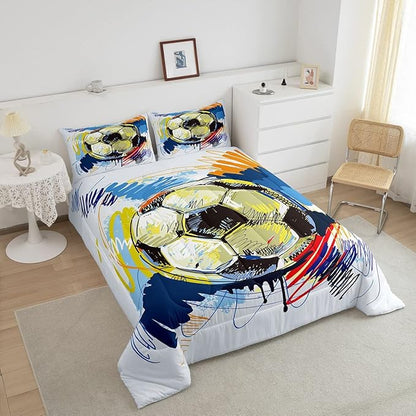 Erosebridal Soccer Twin Comforter Set for Boys Soccer Bedding Set Kids Sports Football Down Comforter for Girls Teen Room Decor Colorful Hip Hop Graffiti Quilt Duvet Insert 1 Pillow Case