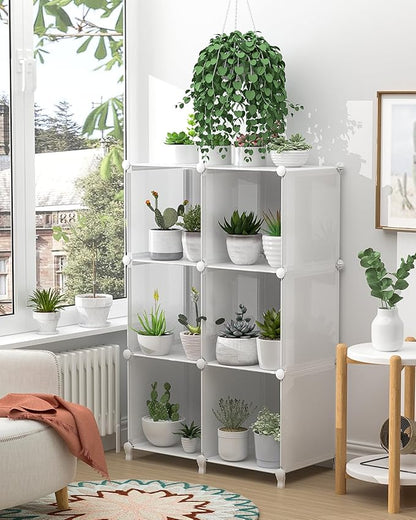 FUNLAX Cube Storage, 6 Storage Cubes Closet Organizers and Storage Portable Cube Storage Organizer Plastic Bookshelf Bookcase for Study Room, Bedroom, Office, White