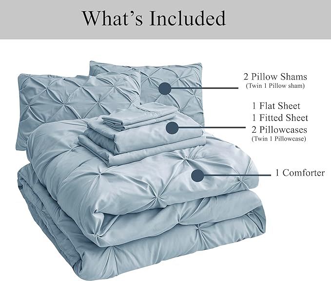 LANE LINEN Bed Comforter Set for Split King Mattress, 8 Piece Split King Bed in a Bag with 1 King Comforter, 1 King Size Flat Sheet, 2 Twin XL Fitted Sheets, 2 Pillowcases & 2 Shams - French Blue