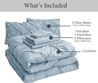 Lane Linen Twin XL Comforter Set, 5 Piece Twin XL Bedding, Pintuck Twin XL Bed in a Bag, Twin XL Bedding Comforter Sets, Twin XL Bed Comforter Set with Sheets, Pillowcase & Sham, Bed Set - French Blue