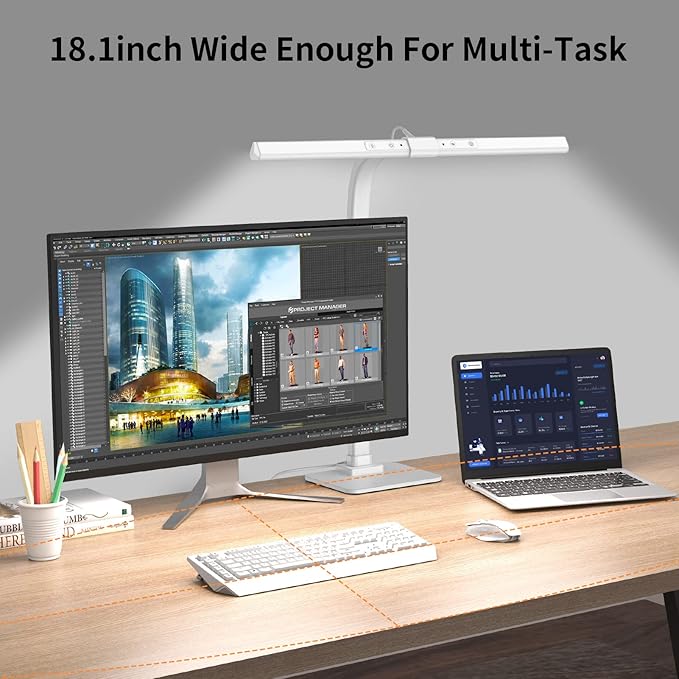 KableRika LED Desk Lamp, Architect Desk Lamps for Home Office, 12W Bright Modern Tall Table Lamp with Base, Dimmable&6 Color Modes, Auto-Dimming for Office Desk Lighting, Workbench, Monitor, Crafting