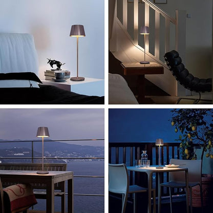 Modern LED Cordless Table Lamp,5200mAh Rechargeable Desk Lamp with Stepless Dimming, Touch Waterproof Night Light for Bedroom Outdoor Bar RV Kitchen (Purplish-Brown, 3000K, Warm White)