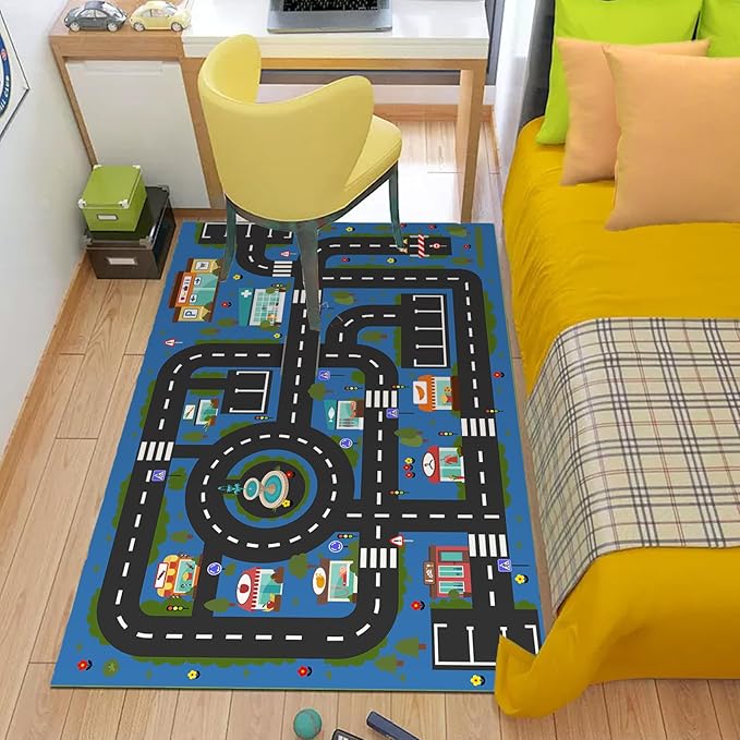 Analog ABC Kids Rug Playroom Car Rug Play Mat City Life Road Rug for Cars Fun City Map for Carpet for Bedroom Boys (55 * 82 inches, Hope City)