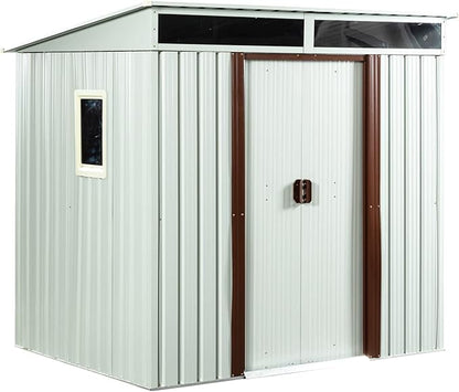 6X5 FT Outdoor Storage Shed, Waterproof Metal Garden Sheds with Lockable Door, Steel Tool Storage Buildings Shed & Outdoor Storage House for Garden, Backyard, Patio, Lawn, Trash Cans(White)