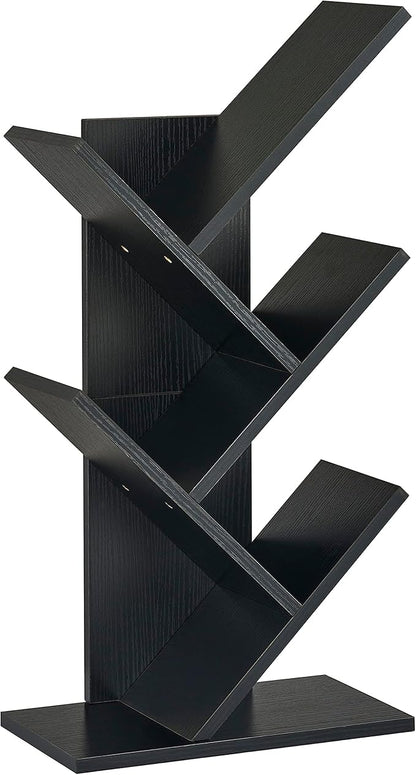 Hoctieon 4 Tier Tree Bookshelf, 4 Shelf Bookcase, Free Standing Tree Bookcase, Display Floor Standing Shelf for Books, Book Organizer Shelves for Home Office, Living Room, Bedroom, Black