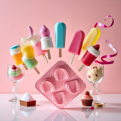 Pink 4 Hole Denture Teeth Shaped Ice Cube Mold Silicone Ice Tray DIY Ice Cream Funny Gag Gift For Dentist Seniors Ice Tray Molds, Ice Cube Molds and Trays