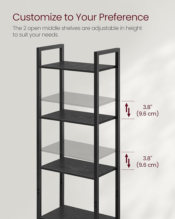 VASAGLE 6-Tier Bookshelf, Tall Bookcase with Door, Steel Frame, Adjustable Shelves, 9.4 x 15.7 x 62.8 Inches, Living Room Bedroom, Ebony Black and Ink Black ULLS132B01
