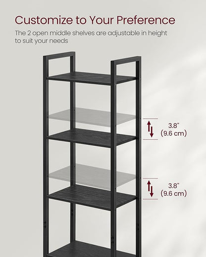 VASAGLE 6-Tier Bookshelf, Tall Bookcase with Door, Steel Frame, Adjustable Shelves, 9.4 x 15.7 x 62.8 Inches, Living Room Bedroom, Ebony Black and Ink Black ULLS132B01