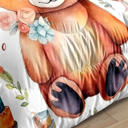 Brown Panda Bedding Set - Boys Girls Kids Cute Panda Pattern Comforter Set Full Size 3Pcs Kawaii Lovely Animals Theme Quilt Cover Set White Panda Bedding Set with 1 Comforter Set with 2 Pillowcases