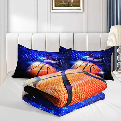 Datura home Kids Comforter Set Basketball Printed Pattern Bedding Set with 1 Comforter and 2 Pillowcases for Girls Boys Bedroom All Season(Basketball Twin)