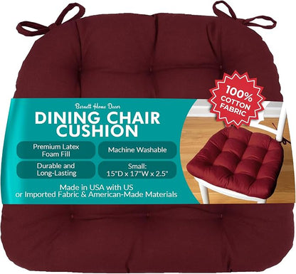Barnett Home Decor Cotton Duck Wine Red Dining Chair Pad with Ties - 15 x 17 Size Small Chair Cushion - Latex Foam Fill - Machine Washable, 100% Cotton, Made in USA (Cranberry Red/Small)