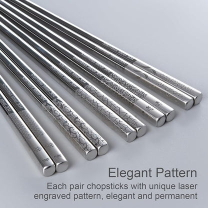 5 Pairs LeviLevo Metal Chopsticks Reusable, Chop Sticks for Sushi, Korean & Japanese Dining, Premium Dishwasher Safe Stainless Steel