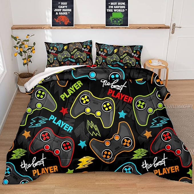 Gaming Comforter for Boys Teen,Game Contoller Bedding Set for Boys Kids,Down Alternative Comforter for All Season,Gamer Home Decor for Boys Comforter Set (Comforter-Game25, Full)