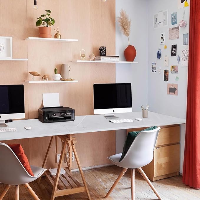 Kaboon Universal Tabletop 55"x23.62", Solid One-Piece Melamine Table Top, Double Desk L-Desk DIY, Home and Office Countertop, White Rock