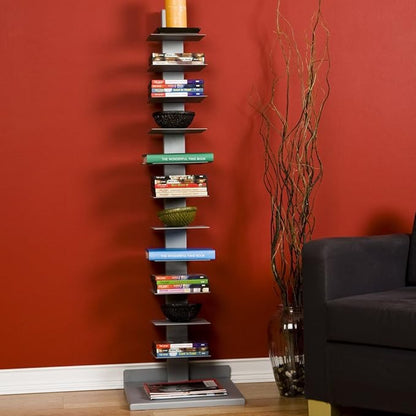 SEI Furniture 11- shelf Metal Spine Book Tower, Silver