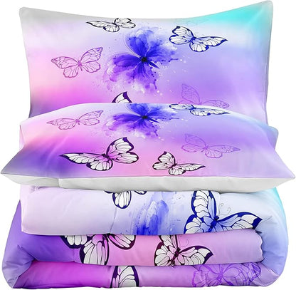 Tailor Shop Twin Bedding Sets for Girls,Pink Butterfly Comforter Set Butterfly Bedding Sets for Kids Teens,Tie Dye Butterflies Bed Set,with 1 Comforter and 2 Matching Pillowcase…