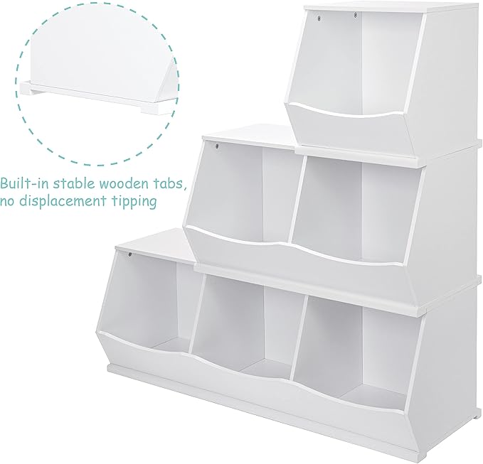 UTEX Toy Storage Organizer,Kids Stackable Toy Storage Bins,Toy Boxes and Storage Cubby for Playroom,Bedroom,Nursery School,White