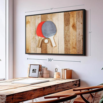 ElephantStock Ping Pong Wall Art - Horizontal Framed Canvas - 1-Piece Living Room Wall Decor - Photography Canvas Print - Brown and Red Decor for Wall - 37" X 25"