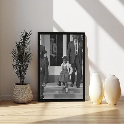 UXCBIA Young Black Girl Protesting, Ruby Bridges, Civil Rights Movement, Vintage Feminism Poster Canvas Poster Bedroom Decor Sports Landscape Office Room Decor Gift Black Frame 08x12in(20x30cm)