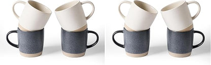 famiware Coffee Mugs Set of 4, Milkyway 13 oz Mug Set, Ceramic Cup Set with Handle for Coffee, Tea, Cocoa, Milk, Matte White + Matte Dark Charcoal (Pack of 2)