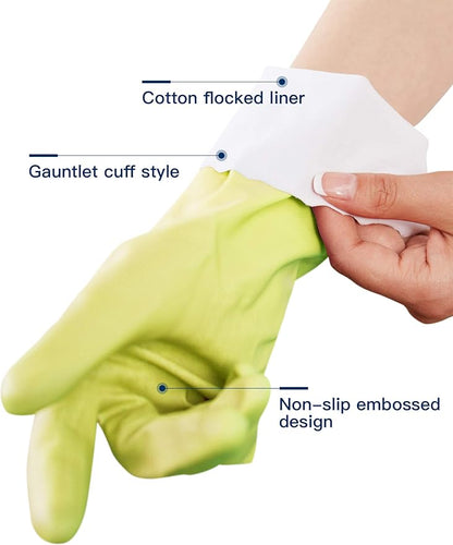 LANON 3 Pairs wahoo Skin-Friendly Cleaning Gloves, Dishwashing Kitchen Gloves with Cotton Flocked Liner, Reusable, Non-Slip, Bud Tender, Medium