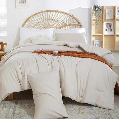 Beige Comforter Set Twin Boho Cream Twin Comforter with 1 Pillowcases - Soft Lightweight Cozy Bedding Set for All Season - Beige Comforter Twin Size for Women Teens Kids