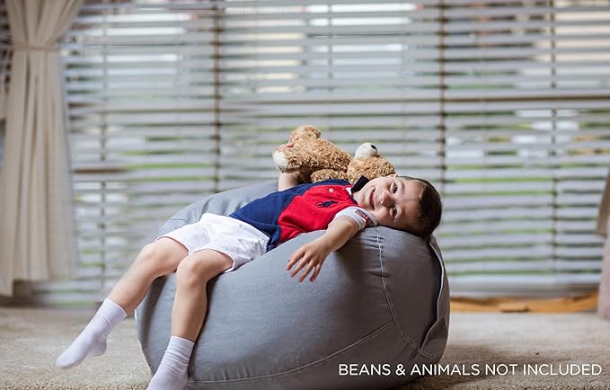 Aubliss Stuffed Animal Storage Bean Bag Chair Cover (No Beans)，Stuff and Sit Storage Bean Bag for Kids Toy Storage，Large 38"-Canvas Solid Grey