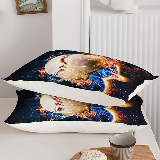 Axolotl 3D Baseball Comforter Set Queen,Sports Bedding,Red Blue Water Fire Comforter Set,Sports Baseball Loveer Bedding Set,Sport Game Comforter for Kids Boys Teens Adults,1 Quilt 2 Pillowcases