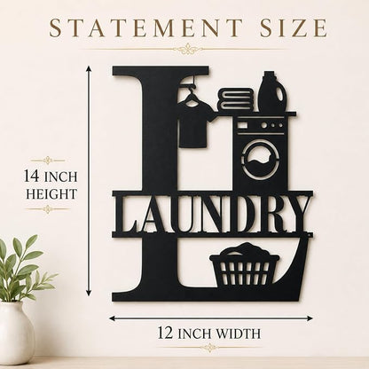 Laundry Room Metal Wall Decor, Farmhouse Laundry Sign, 14 Inch | 14-inch matte black metal laundry room sign with pre-drilled holes for farmhouse, modern, or rustic wall decor.