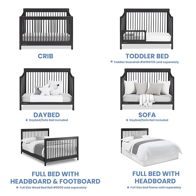 Delta Children Brooks 6-in-1 Convertible Crib - Greenguard Gold Certified, Midnight Grey