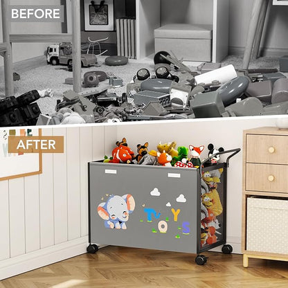 Toy Box Toy Storage - 72L Kids Toy Organizer with Wheels Toy Chest Storage Bins with Lids, Toy Boxes for Girls Boys, Stuffed Animals, Clothes, Bedroom, Living Room （grey）