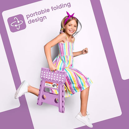 ACSTEP Foldable Step Stool for Adults 13 Inch, 300 lbs, Light Purple | Lightweight Stepping Stool with Handle and Non-Slip Surface, for Reaching Kitchen Cabinets, Bathroom Shelves and Closets