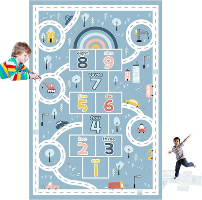 Kids Rug Play Mat, Car Rug, Hopscotch Rug, Hopscotch Mat for Kids, Can Be Used to Play with Cars Kids Carpet Play Mat,(Blue,80×160cm/32×63IN)