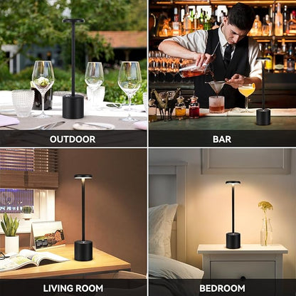 Rechargeable LED Wireless Touch Desk Lamps Set of 2, 5000mAh Battery Operated Lamp, 3 Color Modes with Memory Function and Stepless Dimming Desk Lamp for Restaurant/Bedroom/Terrace (Black)