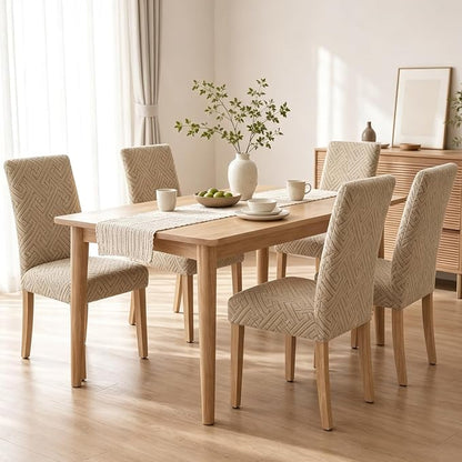 Promindfly Dining Chair Covers, 3D Jacquard Fabric Chair Covers for Dining Room, Anti-Scratch Chair Covers Set of 6, Stretch Washable Dining Chair Covers for Kitchen, Hotel