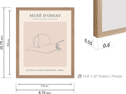 Poster Master Vintage Poster - Retro One Line Snail Drawing Print - Snail Line Art - Minimal Gift for Men, Women, Animal Lover - Abstract Wall Decor for Home, Office, 8x10 Beige Framed