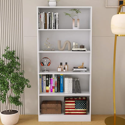 Bookshelves and Bookcases Floor Standing tall bookcase 5 Tier Display Storage Shelves Tall Bookcase Home Decor Furniture for Home Office(White 11.8" D x 31.5" W x 67.9" H)