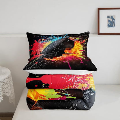 Erosebridal Hockey Bedding Set for Teen Boys Kids Winter Sports Queen Comforter Set Grunge Hippie Tie Dye Ball Bed Comforter Sets Red Blue Fire and Water Lightning Quilt Duvet Insert 2 Pillow Cases