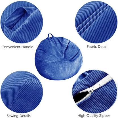 Stuffed Animal Storage Bean Bag Chair Cover (No Filler) Washable Ultra Soft Corduroy Bean Bag Cover for Organizing Plush Toys or Textile, Sack Bean Bag for Adults, Teens