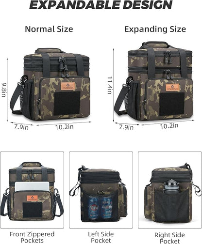 HSHRISH Expandable Large Tactical Lunch Box for Adults, Durable Insulated Lunch Bag with Lots of Storage Space, Cooler Bag for Men Women Work Outdoor Picnic Trip, 16 L, Black