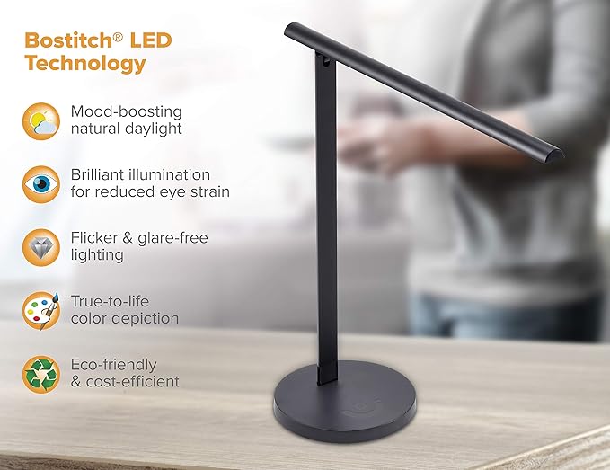 Bostitch Office Dimmable LED Desk Lamp with Adjustable Color Temperature, Black