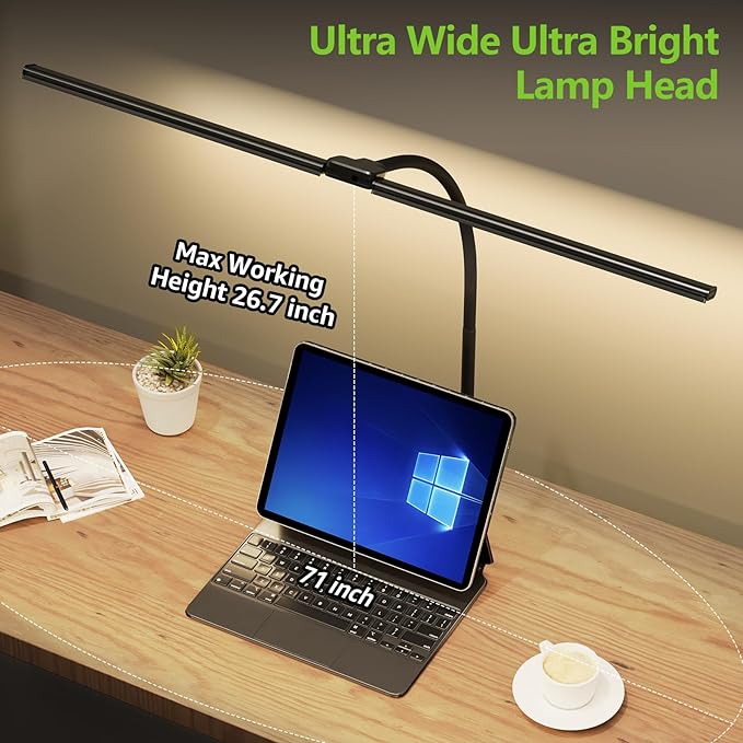 ShineTech LED Desk Lamp for Home Office, 3000K Warm White Double Head Architect Task Lamps with Clamp, Dimmable Adjustable Flexible Gooseneck, Black